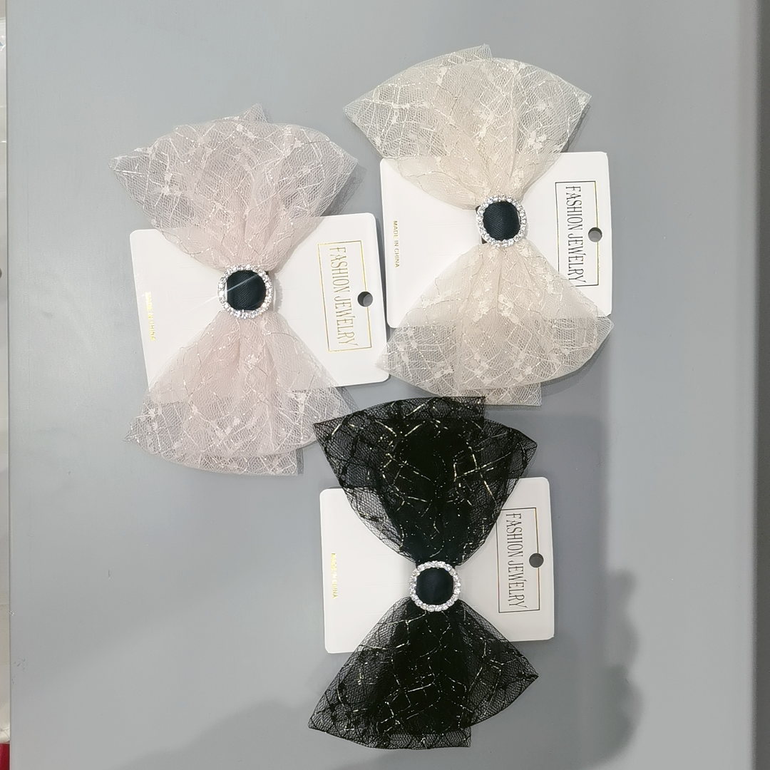 Korean Lace Double Large Butterfly Hairpin Fairy Simple Net Red Hair Jewelry Hairpin Day Tie Headwear With Diamond