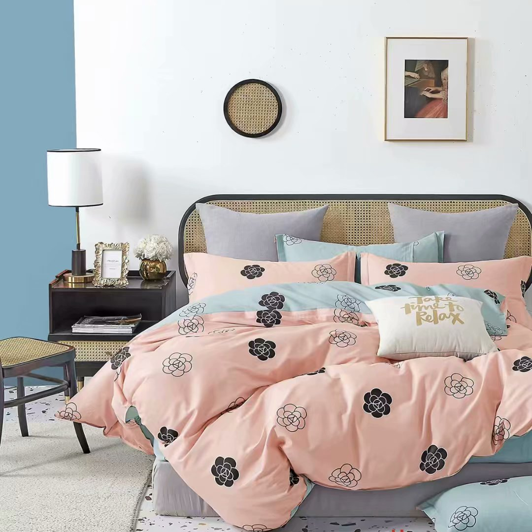 Four-piece set retail and wholesale, new pure cotton printed style, elegant rose in stock