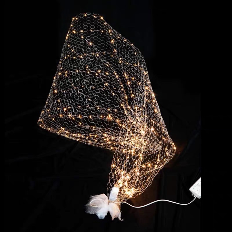 婚庆吊顶装饰铁艺星空网发光灯珠铁丝网渔网婚礼道具星空场景布置1米宽*3.3长