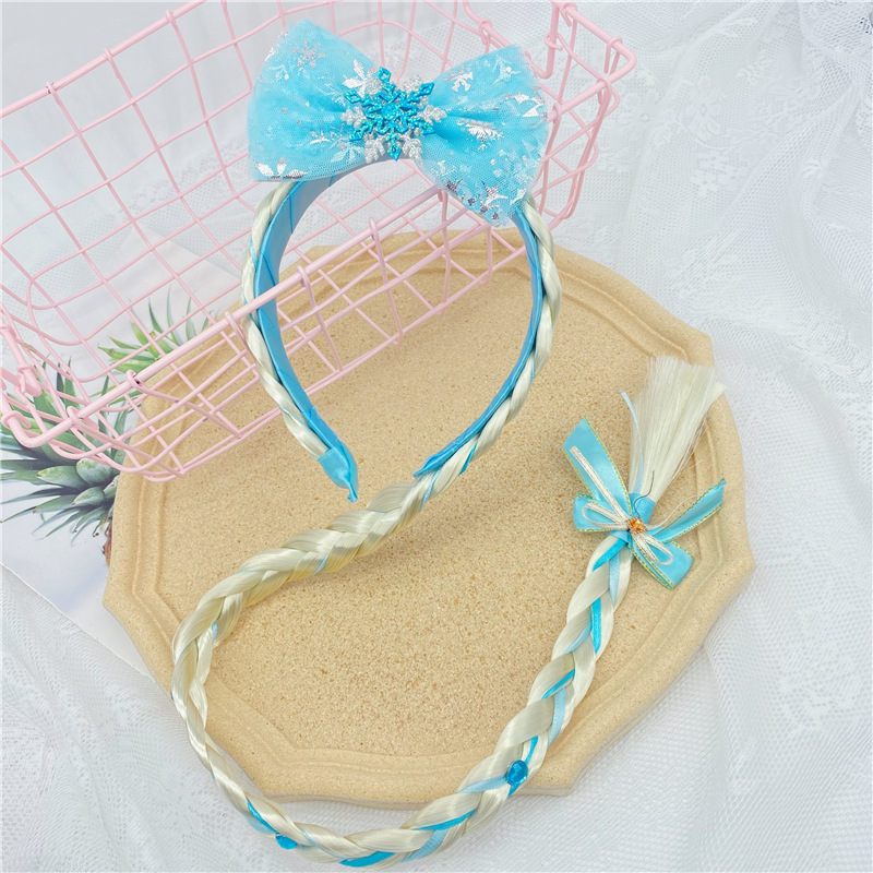 Princess Ice and Snow Aisha's wig, braid, headband, head buckle, dreamy net gauze snowflake braid, festival dress, stage hair accessory
