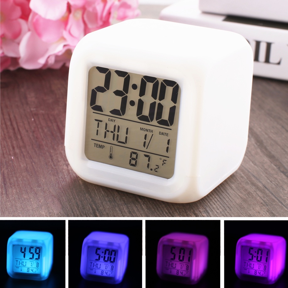 Manufacturers wholesale color-changing alarm clock creative square white clock LED silent luminous electronic clock