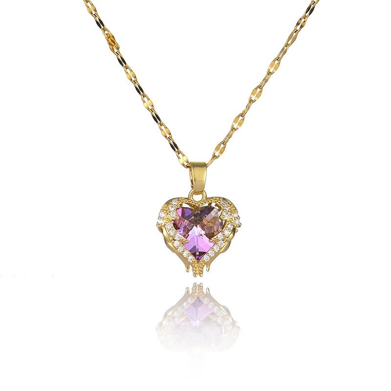 Copper-plated real gold pendant, titanium steel chain, vacuum gold color-preserving electroplated ocean heart details Picture
