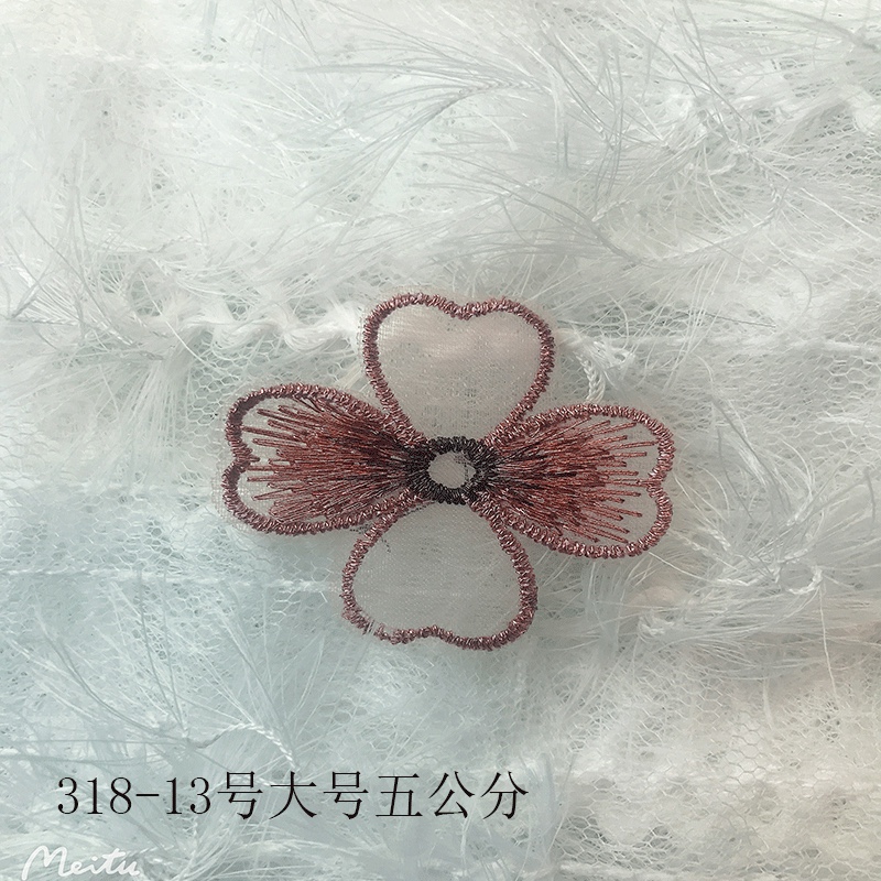 Purple Cherry Blossom Language embroidered chiffon petal four-leaf clover Large embroidered four-petal flower ancient-style hair accessory diy headwear material Item Picture