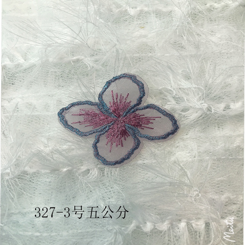 diy ancient-style headwear accessories with purple cherry blossom language gradient embroidery, net gauze flower pieces, gold thread, glass gauze, four-petal flowers Application Scenario