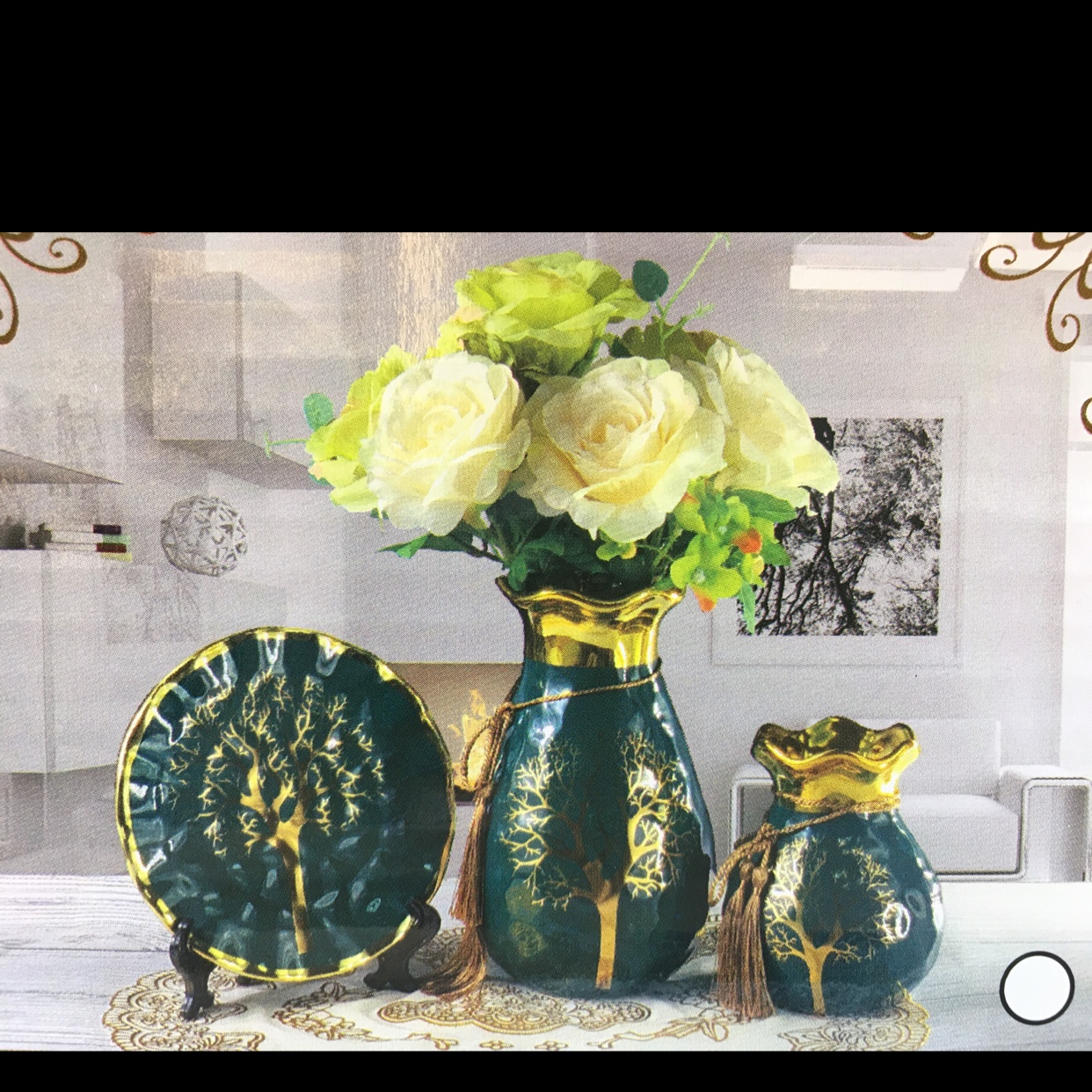 China Yiwu Commodity City ceramic arts and crafts vase three-piece set hotel decoration home decoration porch decoration living room decoration restaurant decoration TV cabinet decoration hot sales Specification drawing