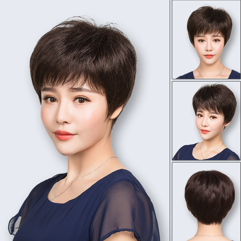 真发假发女短发中老年假发送妈妈递针全手织真人假发头套厂家直销