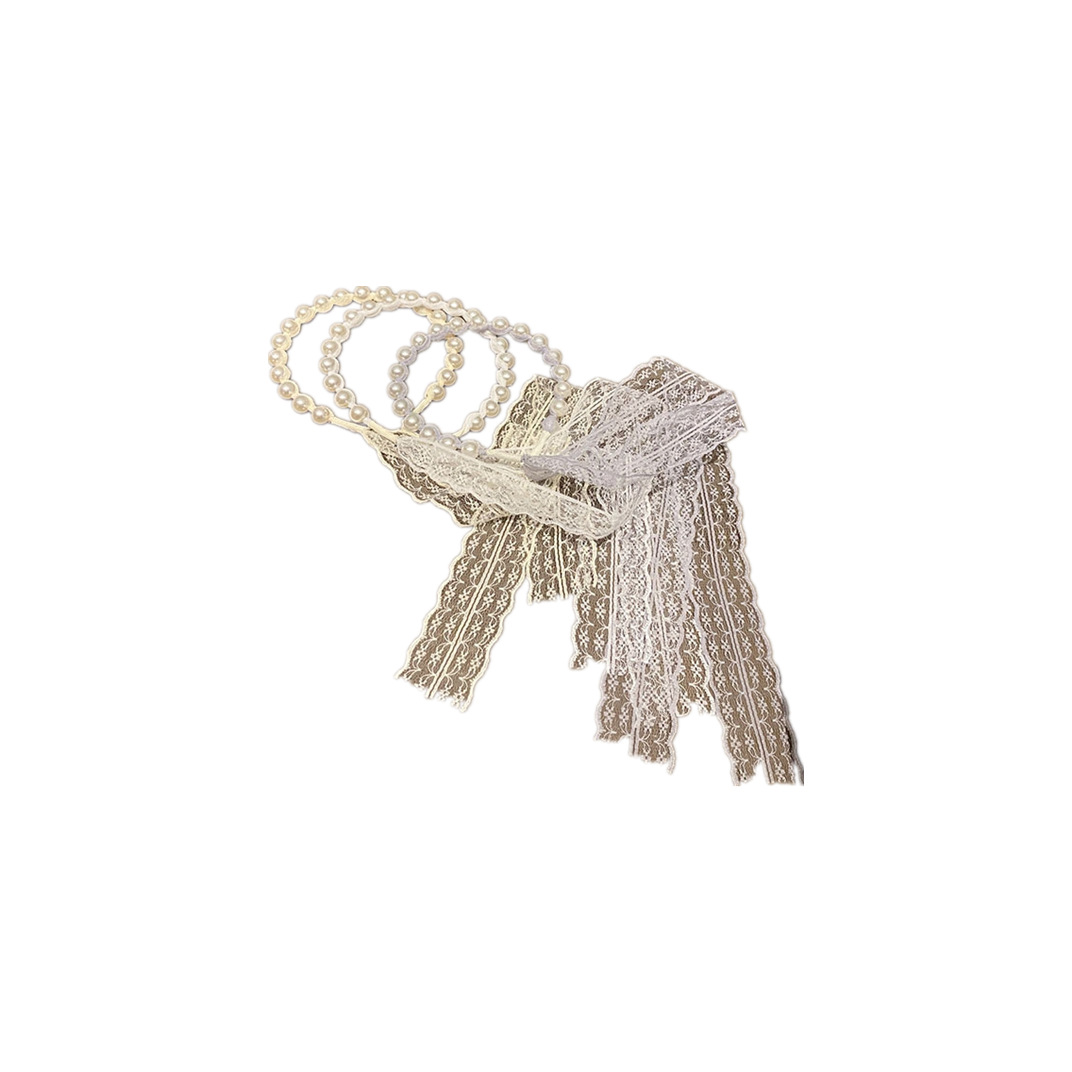 FLY43 Fairy Forest style pearl headband Ribbon one-piece headwear Super fairy Princess style rear-hanging pearl headband headband Specification image