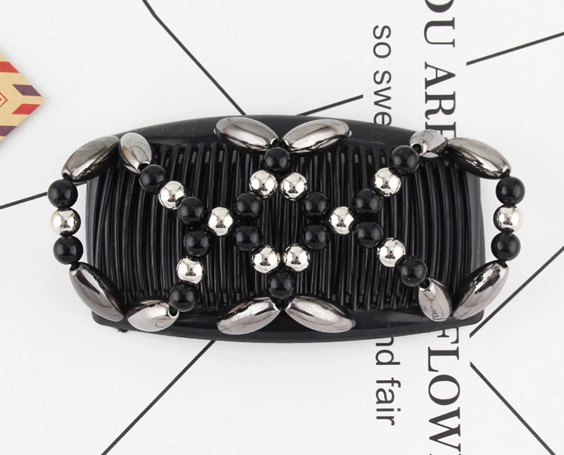 FLY31 Cross-border handcrafted beaded hair Comb is a best-selling fashion and versatile magic hair accessory for women, featuring a double-row plug comb and updo detail image 2
