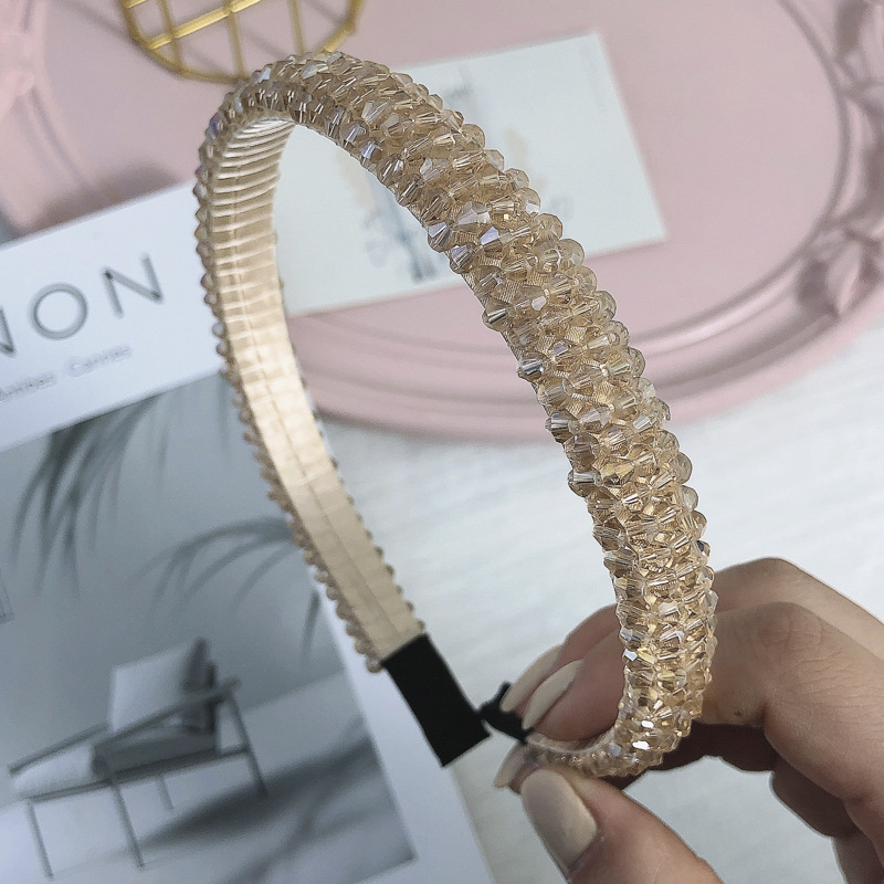 FLY41 Korean version water diamond headband, wide-edge adult anti-slip crystal headband, popular facial cleansing headband, versatile style, the same as Jennie's detail image 3