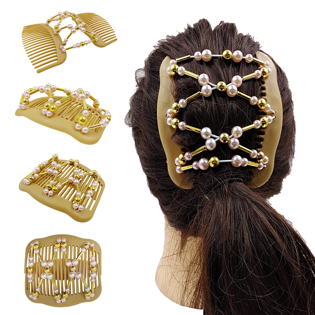 FLY49 cross-border sales of imitation wood double row insert comb wood comb variable hair comb magic hair comb hand beaded hair tray