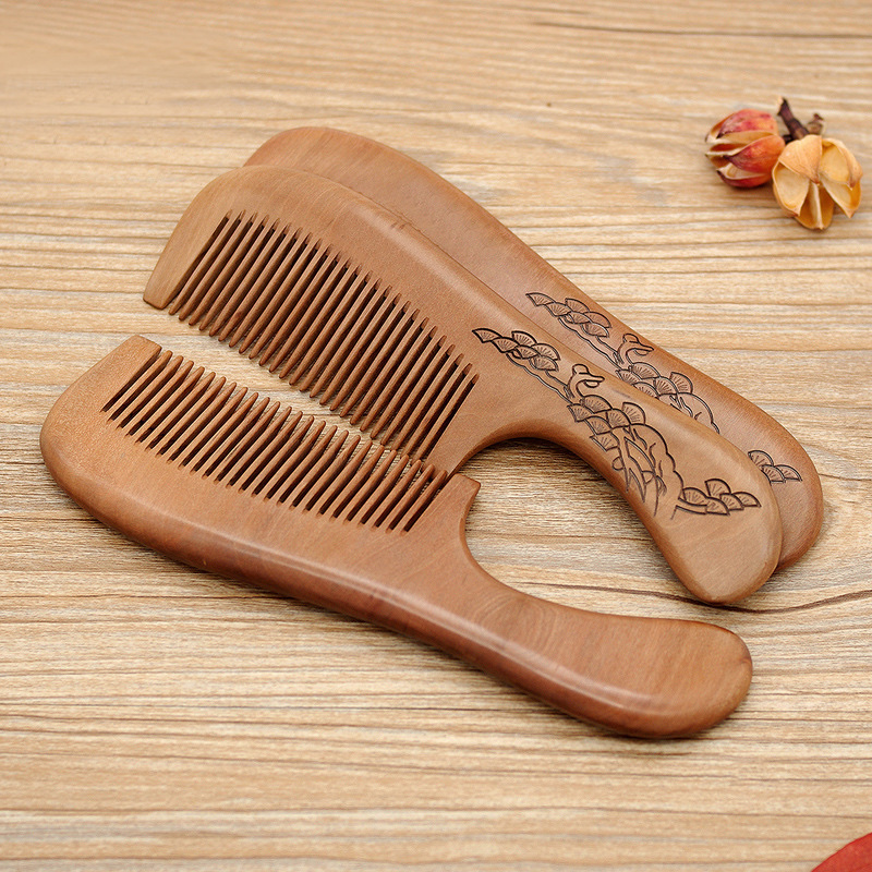 Factory direct sales of high-quality natural wood combs, old peach wood combs with handles, hair straightening combs and anti-hair loss combs detail image 11