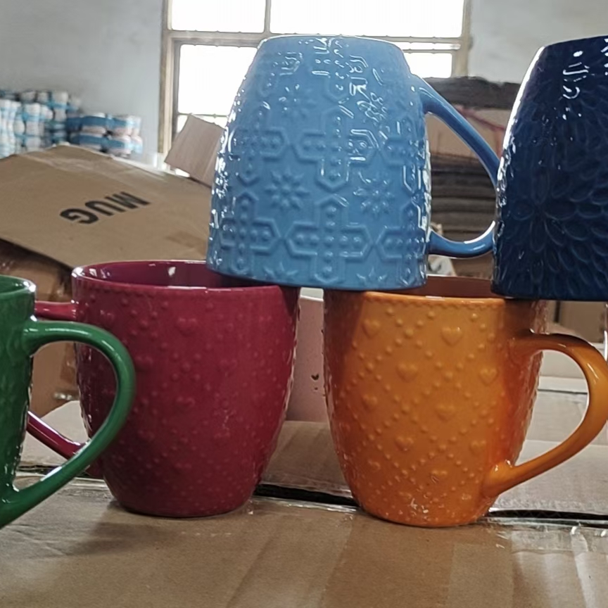 Embossed Cup Solid Color Water Cup Ceramic Water Cup Tea Cup Simple Water Cup Household Water Cup