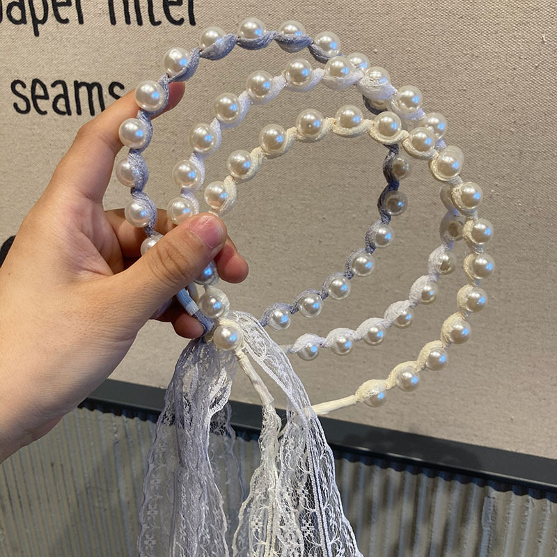 FLY43 Fairy Forest style pearl headband Ribbon one-piece headwear Super fairy Princess style rear-hanging pearl headband headband details Picture
