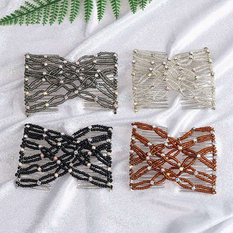 FLY45 European and American handcrafted beaded double-row elastic comb, Magic 20-tooth versatile hair comb, hair accessories, hair clips, Amazon supply details Picture