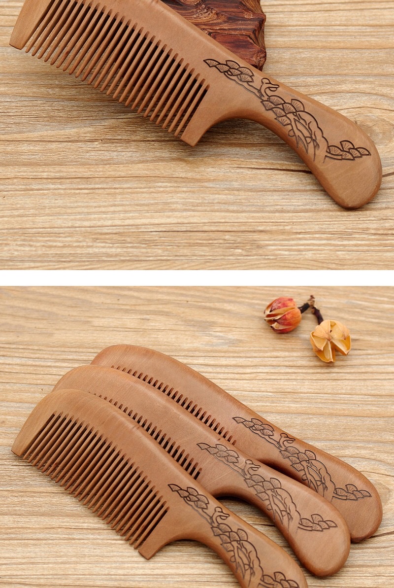 Factory direct sales of high-quality natural wood combs, old peach wood combs with handles, hair straightening combs and anti-hair loss combs detail image 2