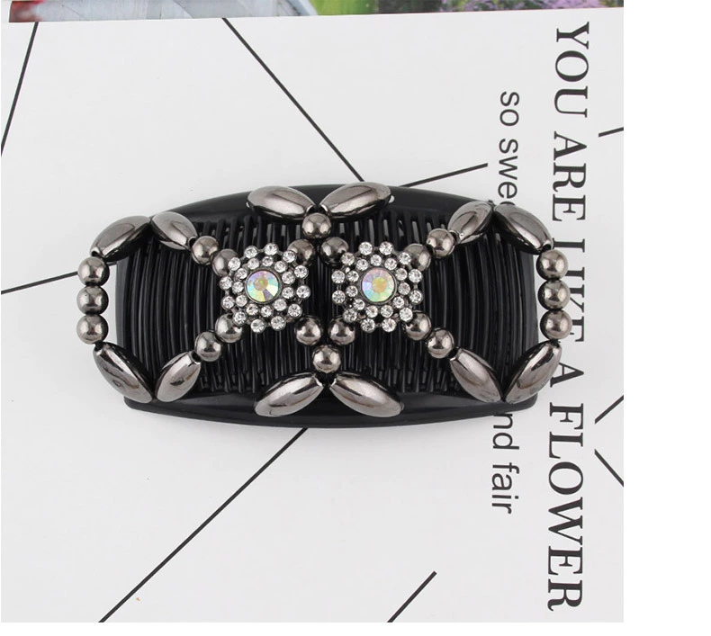 FLY32 Cross-border handcrafted beaded hair Comb is a bestseller, a fashionable and versatile magic hair accessory for women, and a double-row plug hair comb Specification image