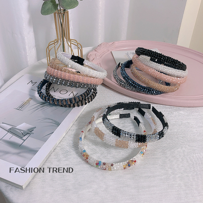 FLY41 Korean version water diamond headband, wide-edge adult anti-slip crystal headband, popular facial cleansing headband, versatile style, the same as Jennie's detail image 7