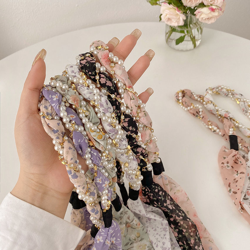 FLY44 Korean version floral ribbon headband, female Internet celebrity pearl headband, forest-tied hair band, hairpin headpiece, female hair accessory details Picture