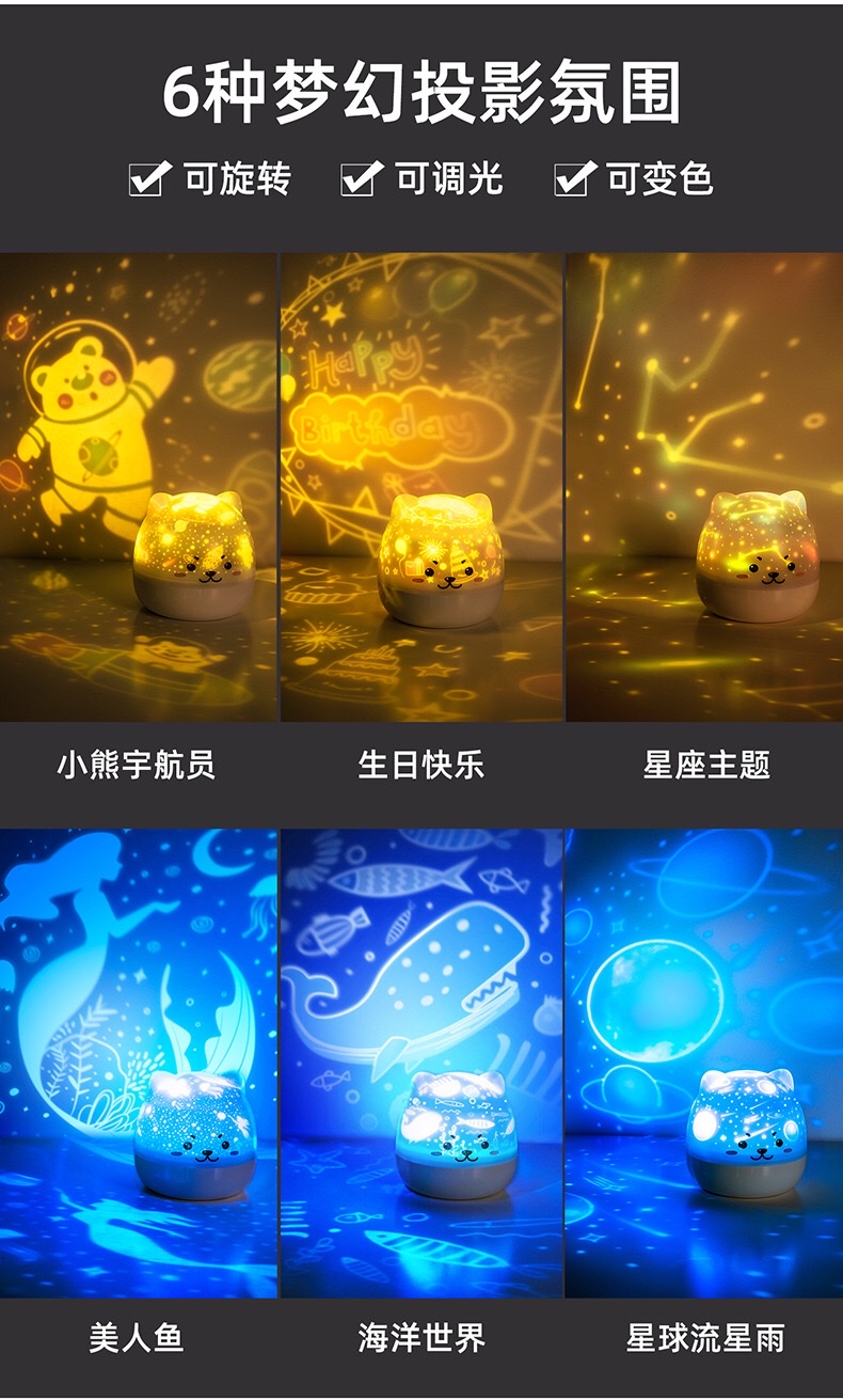 Creative and simple starry sky projection light strip music USB charging LED romantic atmosphere light bedroom rotating projection light gift Specification image