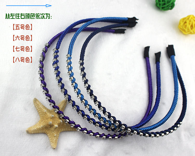 FLY38 Amazon wholesale single-row crystal headbands with drill bits, single-color Korean silk hand-woven headwear Specification image