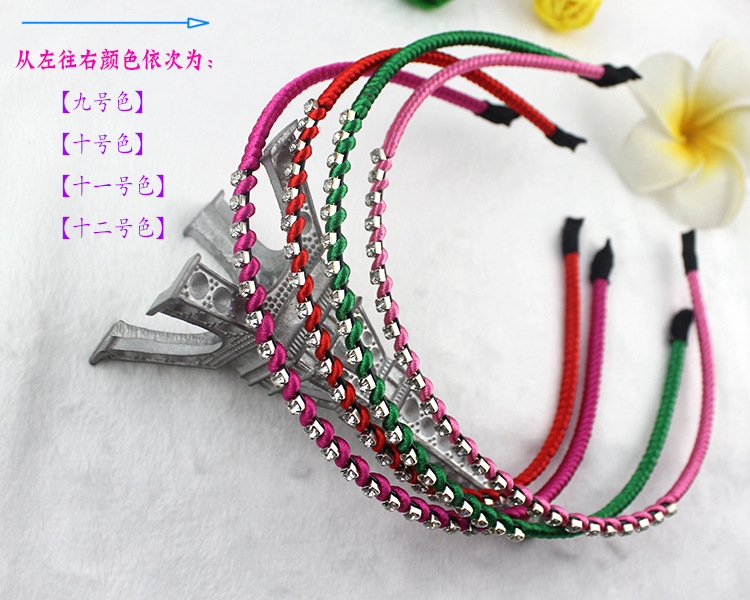 FLY38 Amazon wholesale single-row crystal headbands with drill bits, single-color Korean silk hand-woven headwear detail image 4