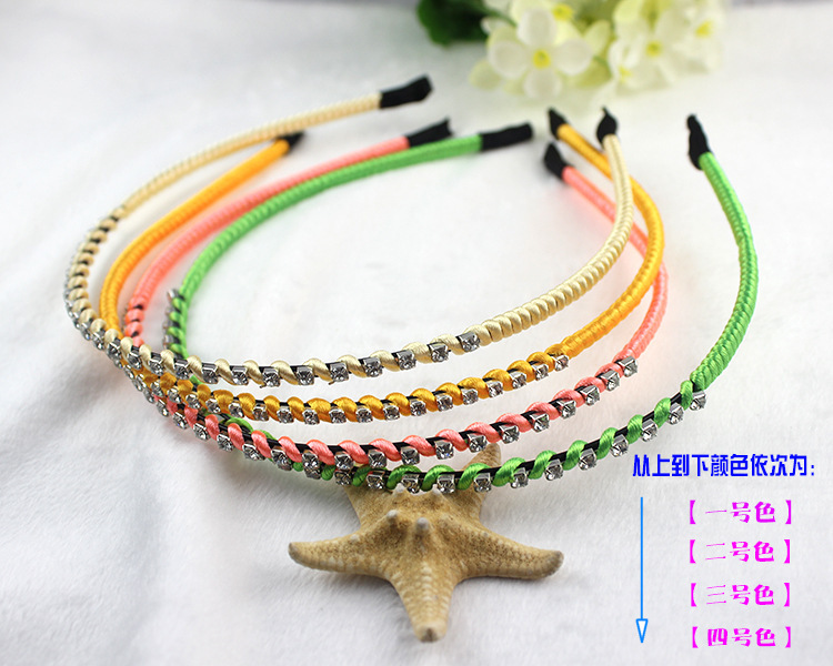 FLY38 Amazon wholesale single-row crystal headbands with drill bits, single-color Korean silk hand-woven headwear detail image 3