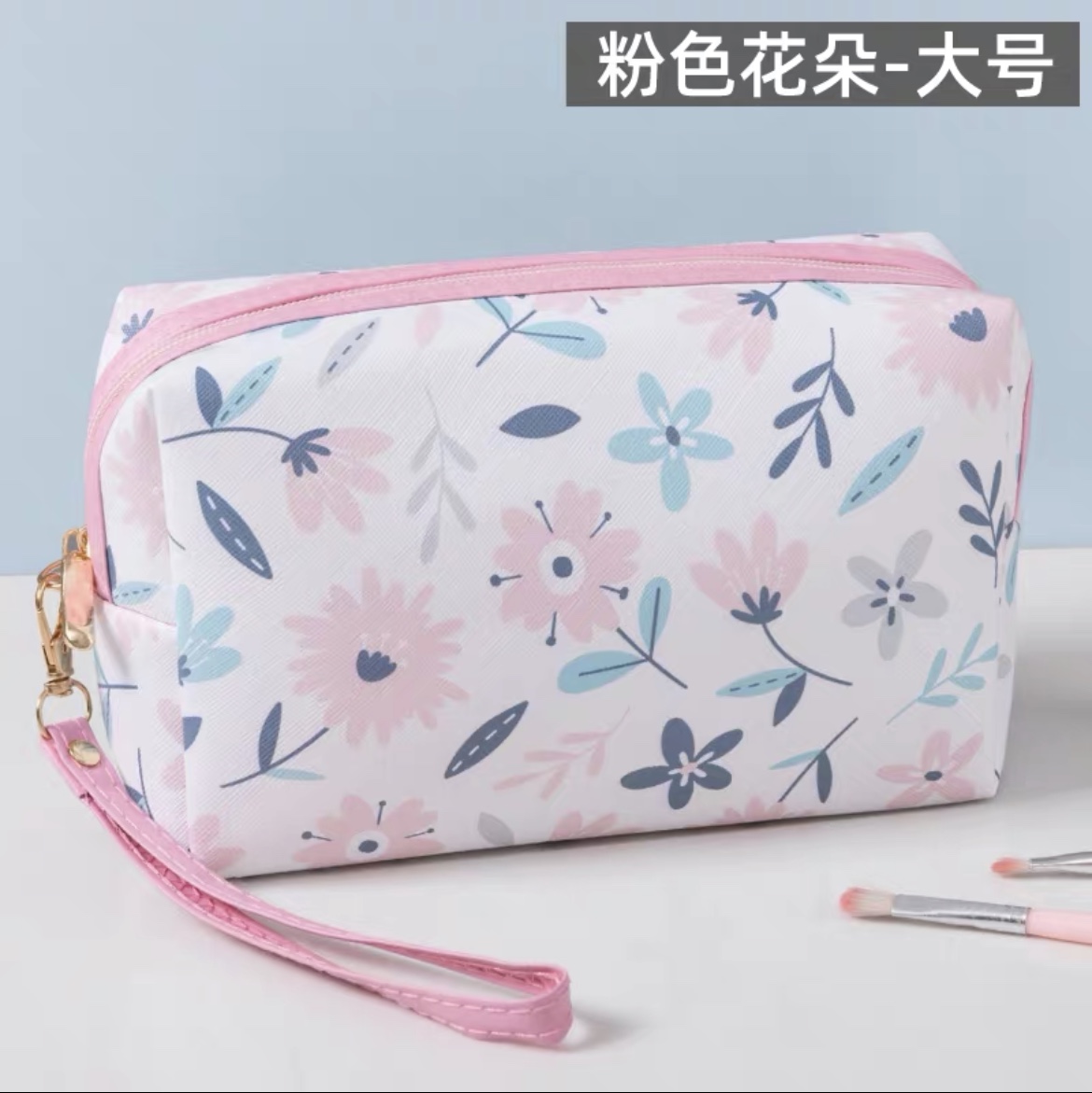 数码印花化妆包大号-粉色花朵大号图