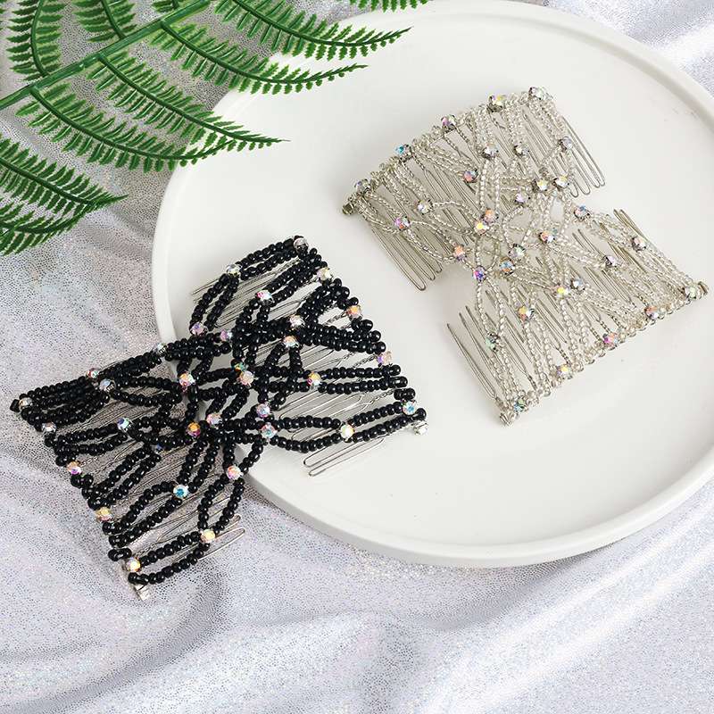 FLY45 European and American handcrafted beaded double-row elastic comb, Magic 20-tooth versatile hair comb, hair accessories, hair clips, Amazon supply Specification image