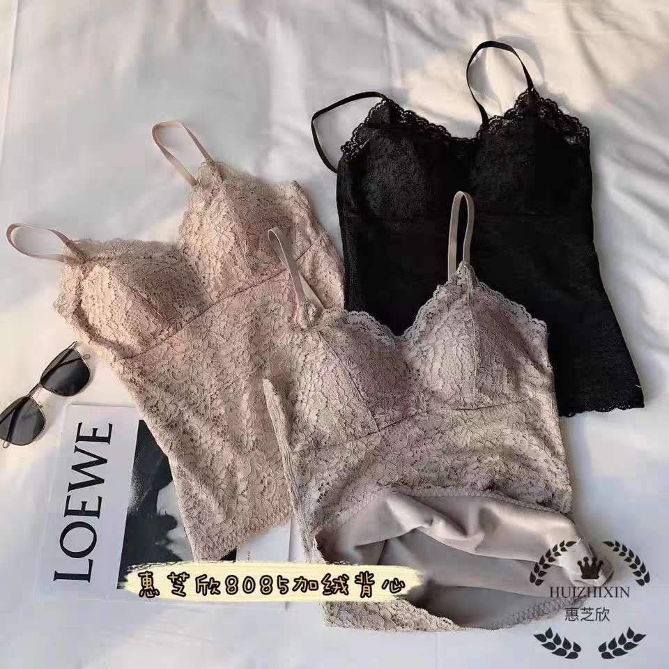 加绒加厚带胸垫蕾丝吊带背心女秋冬季内搭秋衣保暖内衣细节图