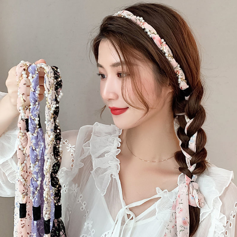 FLY44 Korean version floral ribbon headband, female Internet celebrity pearl headband, forest-tied hair band, hairpin headpiece, female hair accessory detail image 7