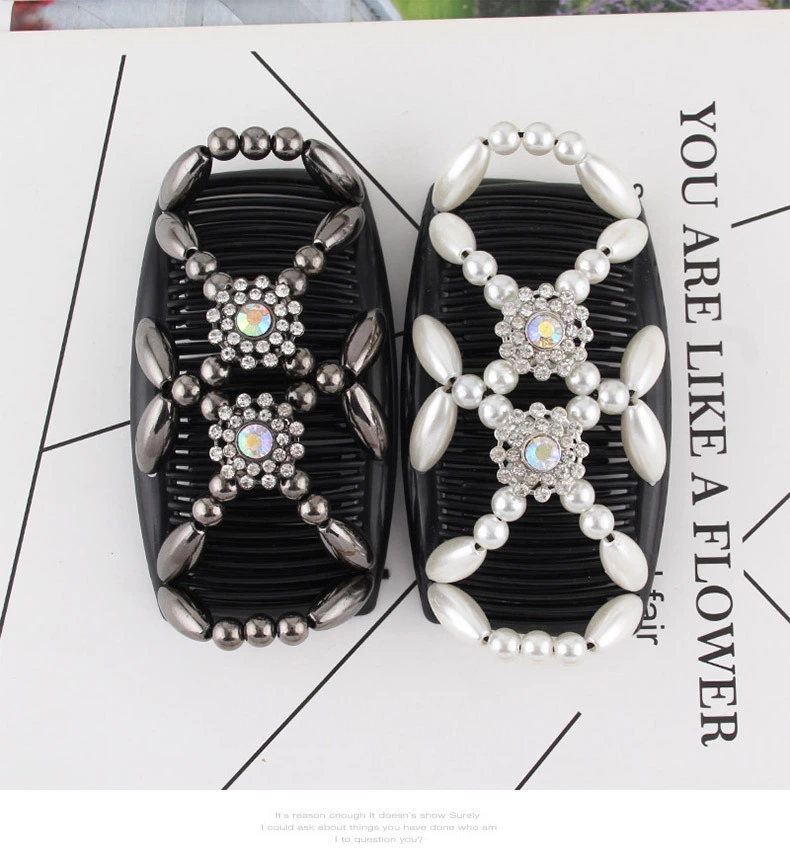 FLY31 Cross-border handcrafted beaded hair Comb is a best-selling fashion and versatile magic hair accessory for women, featuring a double-row plug comb and updo detail image 4