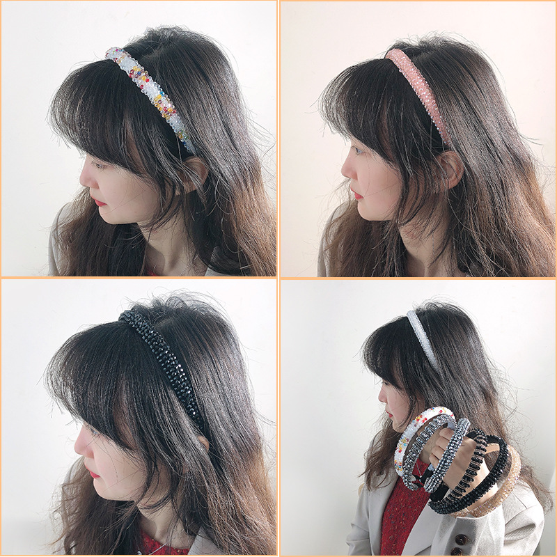 FLY41 Korean version water diamond headband, wide-edge adult anti-slip crystal headband, popular facial cleansing headband, versatile style, the same as Jennie's Item Picture