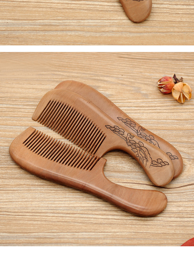 Factory direct sales of high-quality natural wood combs, old peach wood combs with handles, hair straightening combs and anti-hair loss combs detail image 3