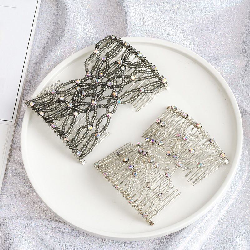 FLY45 European and American handcrafted beaded double-row elastic comb, Magic 20-tooth versatile hair comb, hair accessories, hair clips, Amazon supply Application Scenario