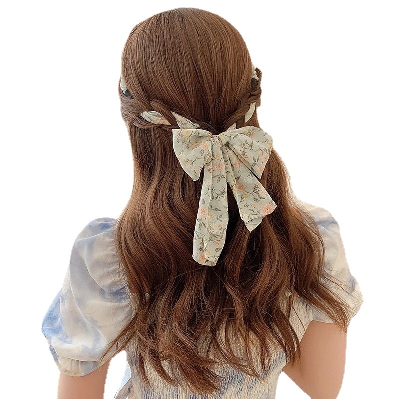 FLY44 Korean version floral ribbon headband, female Internet celebrity pearl headband, forest-tied hair band, hairpin headpiece, female hair accessory Specification image