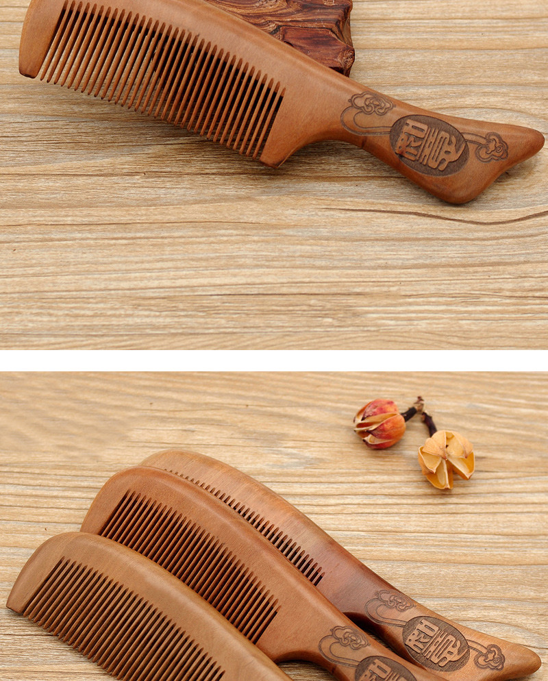 Factory direct sales of high-quality natural wood combs, old peach wood combs with handles, hair straightening combs and anti-hair loss combs detail image 5