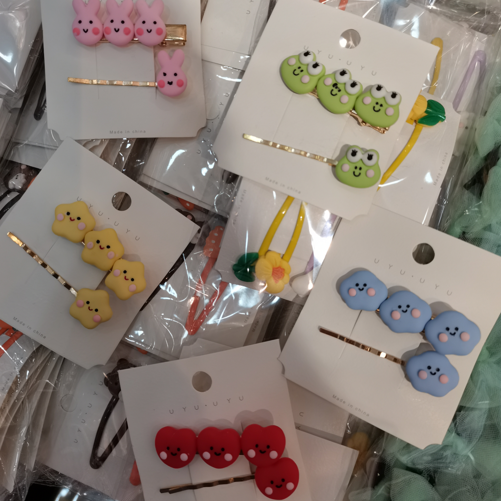 ins Cute cream star hair clips, girlish heart bangs clips, five-pointed star heart side clips, girlish one-line hair accessories