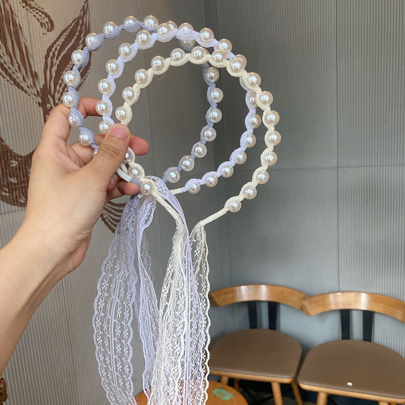 FLY43 Fairy Forest style pearl headband Ribbon one-piece headwear Super fairy Princess style rear-hanging pearl headband headband Application Scenario