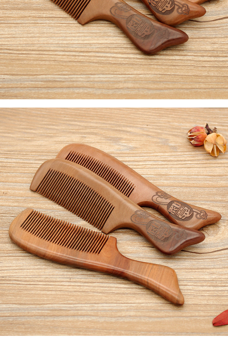 Factory direct sales of high-quality natural wood combs, old peach wood combs with handles, hair straightening combs and anti-hair loss combs detail image 7