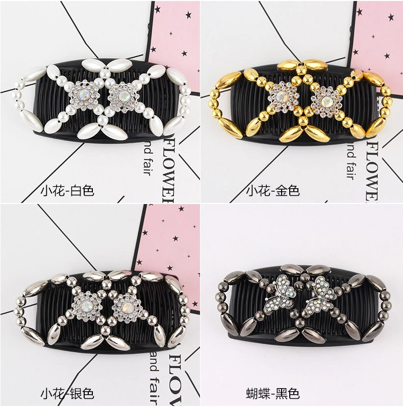 FLY32 Cross-border handcrafted beaded hair Comb is a bestseller, a fashionable and versatile magic hair accessory for women, and a double-row plug hair comb details Picture