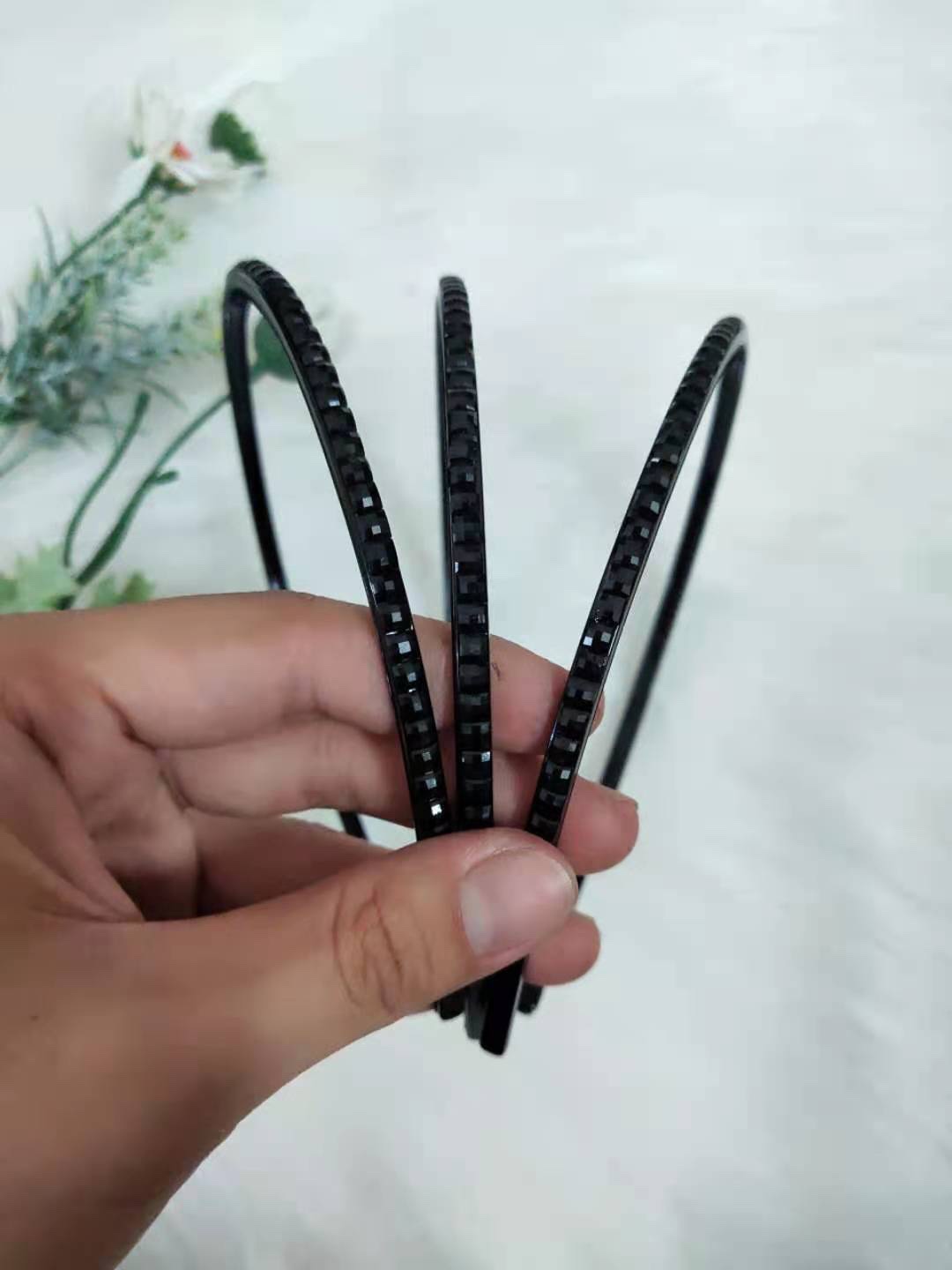 Instant noodle head clip, black glass with diamonds, large side clip, Korean simple one-line clip, bangs clip, small clip, Kaman Love 013 Item Picture