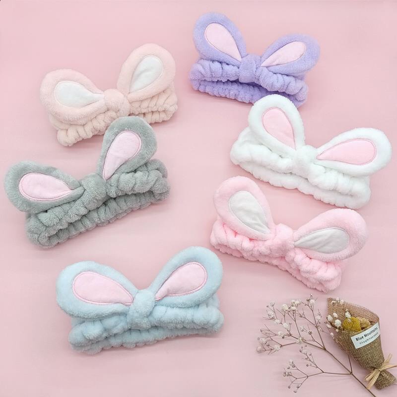 A patchwork rabbit ear bow face wash and hair tie