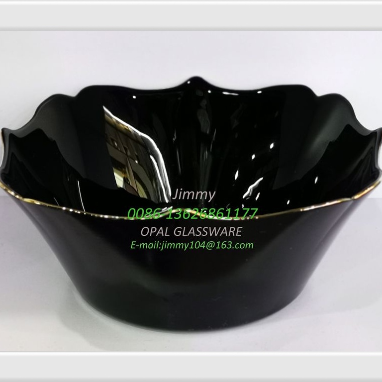 黑色玻璃碗描金边碗黑色原料绿色环保餐具9寸汤碗 soup bowl-black opal图