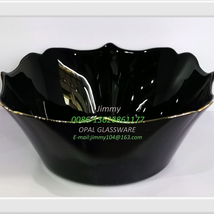 黑色玻璃碗描金边碗黑色原料绿色环保餐具9寸汤碗 soup bowl-black opal