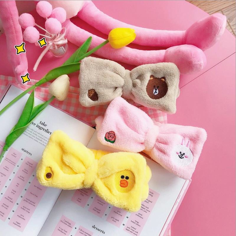 Embroidered animal bear, Brown bear, little yellow duck, pink rabbit, face wash, hair tie