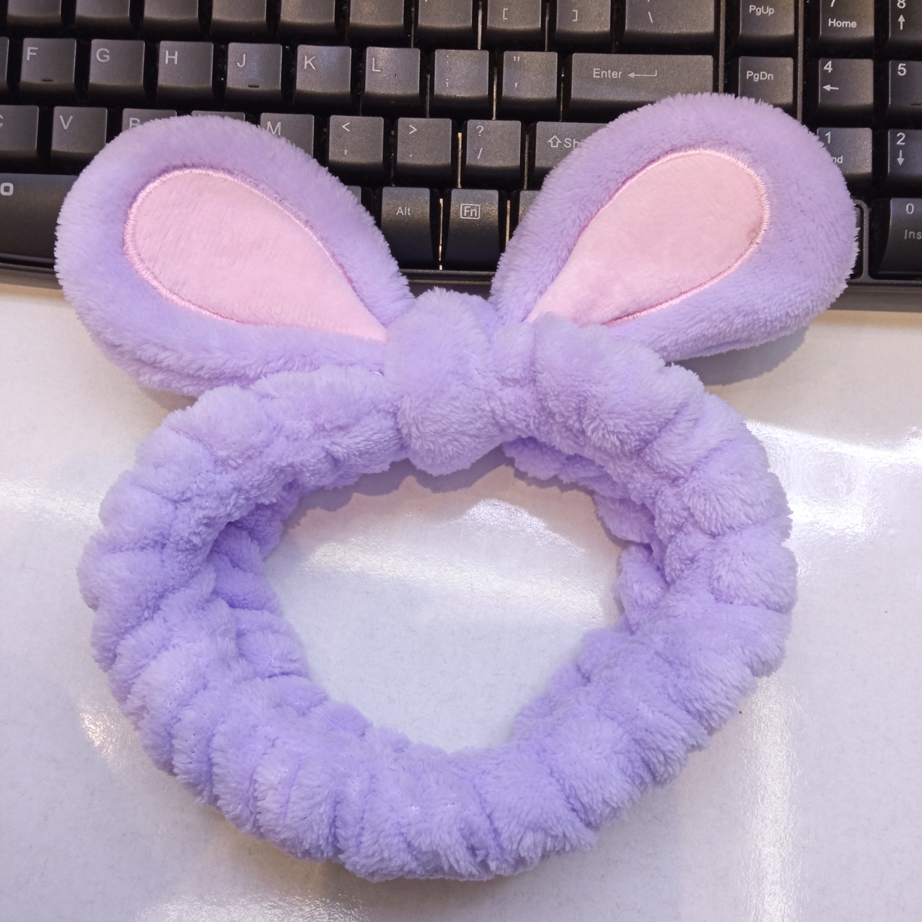 A patchwork rabbit ear bow face wash and hair tie detail image 1
