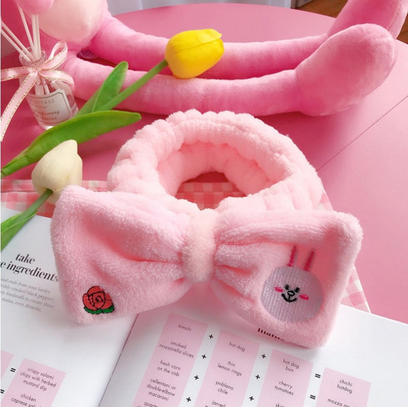 Embroidered animal bear, Brown bear, little yellow duck, pink rabbit, face wash, hair tie detail image 4