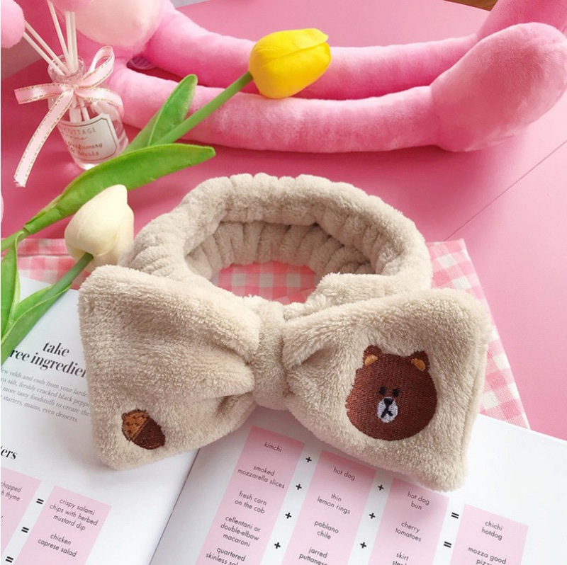 Embroidered animal bear, Brown bear, little yellow duck, pink rabbit, face wash, hair tie detail image 5
