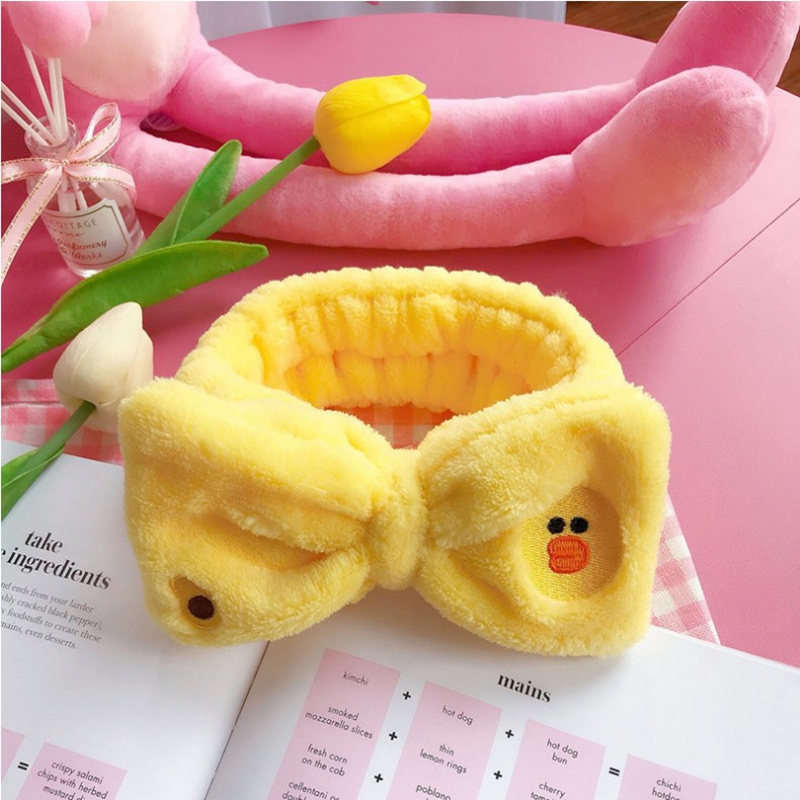 Embroidered animal bear, Brown bear, little yellow duck, pink rabbit, face wash, hair tie detail image 3
