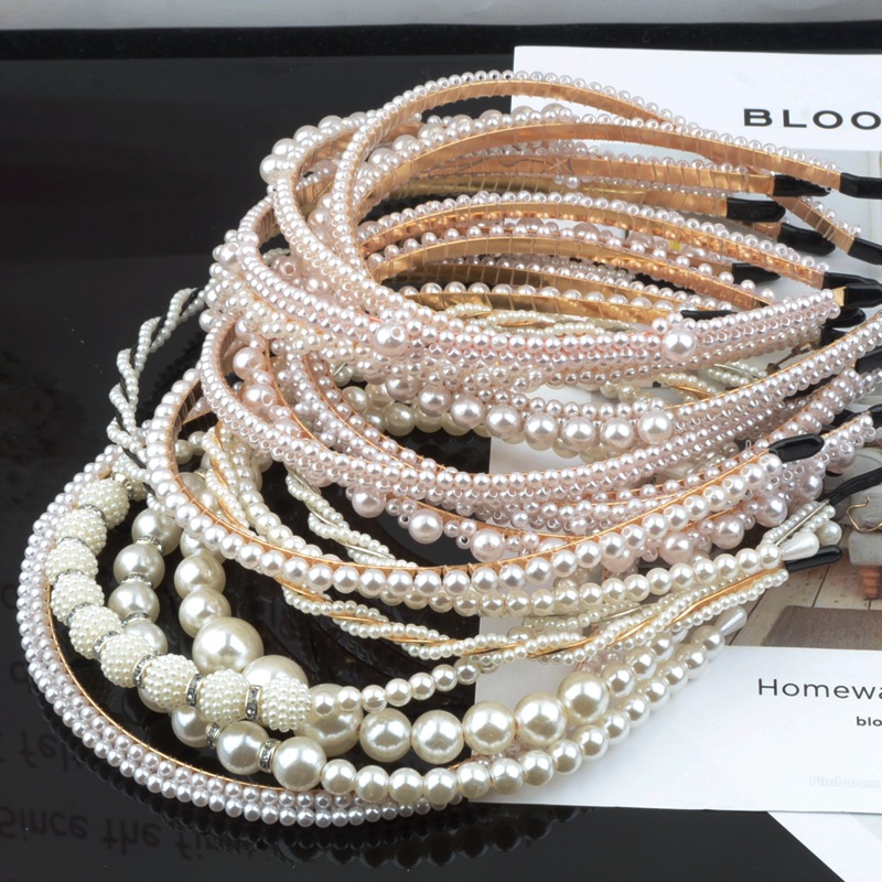 FLY55 Pearl hairband, bride's hair accessory, hand-woven pearl knot, twist bow, crown headband, women's headaccessory wholesale detail image 8
